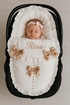 Personalised Cream Car Seat Footmuff with Beige Bows