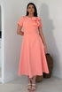 Sorelle Belted Midi Dress Peach