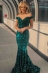 Mermaid Off the Shoulder Sleeveless Long Floor Length Velvet Sequin Prom Dress (AF1102)